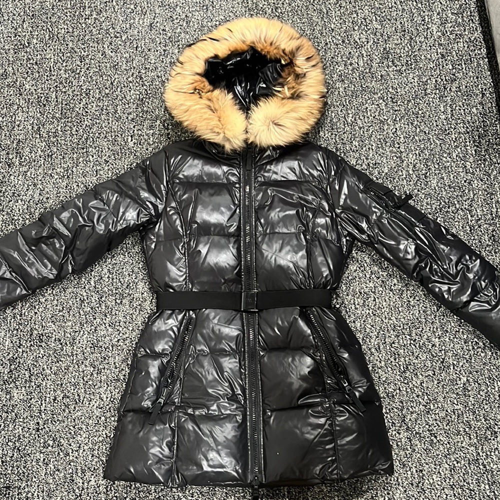 SAM. Millennium Fur-Trim Belted Down Puffer Coat